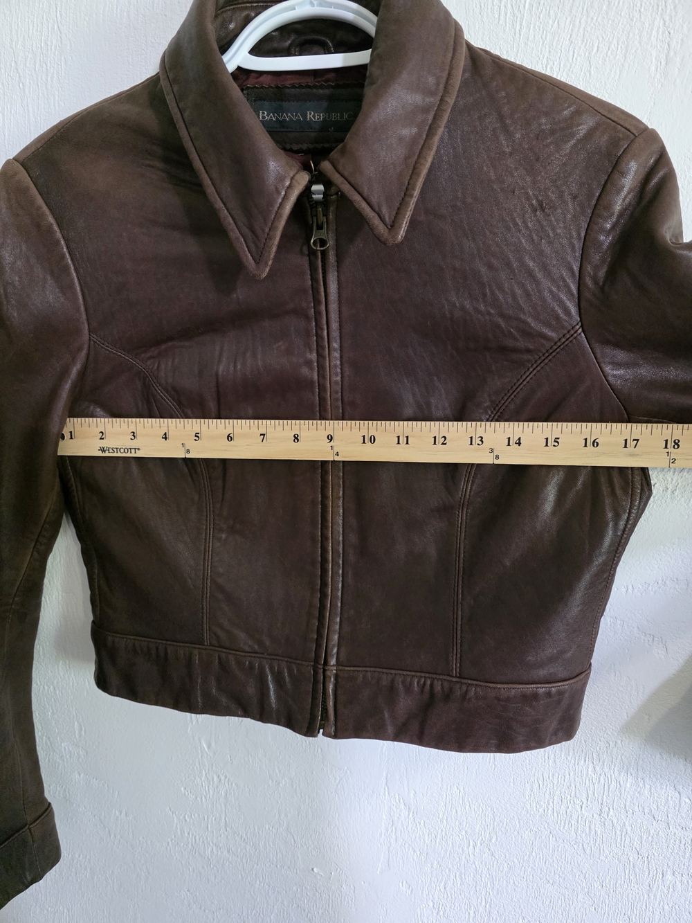 Y2K Banana Republic Genuine Leather Cropped Moto Jacket Brown - Picture 6 of 11